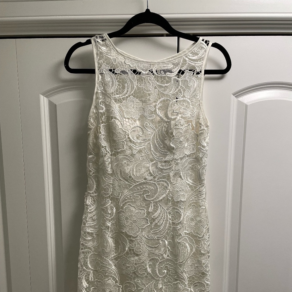 Adrianna Papell Illusion Lace Neck Dress - Ivory - Size 2